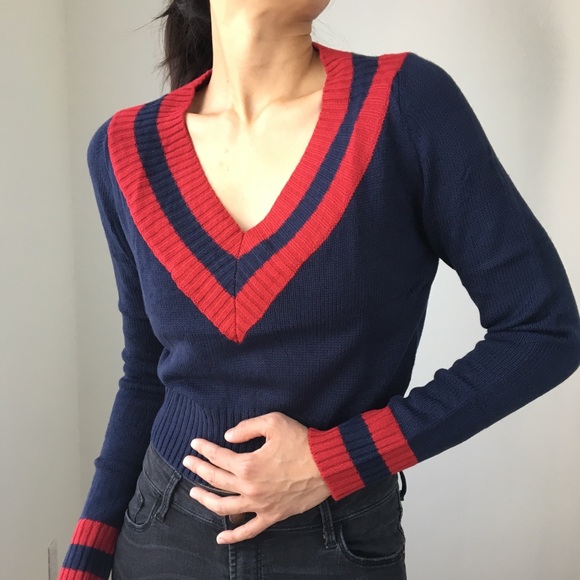 ANNICKA V NECK VARSITY PULLOVER TOP - Picture 4 of 8